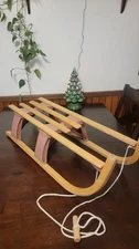 Snow Sled Foldable Toboggan with Tow Rope Wooden Slider