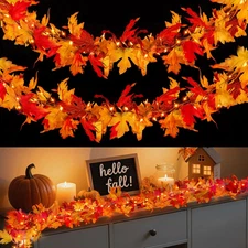 BlcTec Fall Decorations for Home 9 FT Battery Operated 9ft 50LED, Orange