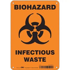 Condor 447W73 Biohazard Sign, 10 In H, 7 In W, Horizontal Rectangle, English,