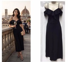 New LIPSY Size 10 Black Cami Frill Cold Shoulder Wide Leg Culottes Jumpsuit