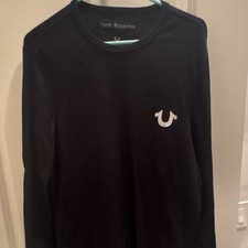 True Religion Men's Black Long Sleeve Logo T-Shirt Crew Neck Size M