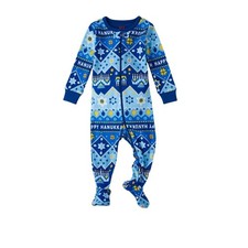 PJ Place Kids Blue Hanukkah Menorah Star Footed Pajamas Sleepwear 12-18Months