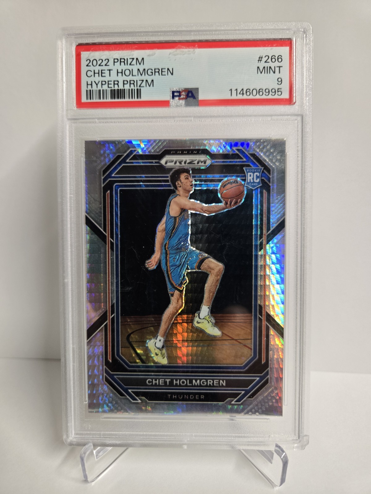 Panini 2022-23 Prizm Chet Holmgren #266 Hyper Prizm Rookie PSA 9 Thunder