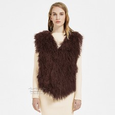 Mongolian Lamb Wool Vest In Chocolate