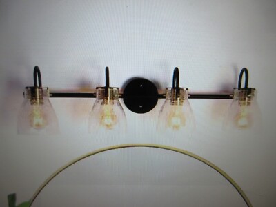 LNC DAWN 30.7 in. 4-Light Modern Matte Black Vanity Light with Crackle Glass