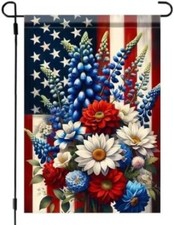 4th of July Patriotic Garden Flag 12x18 Double Sided, Small Burlap Independence