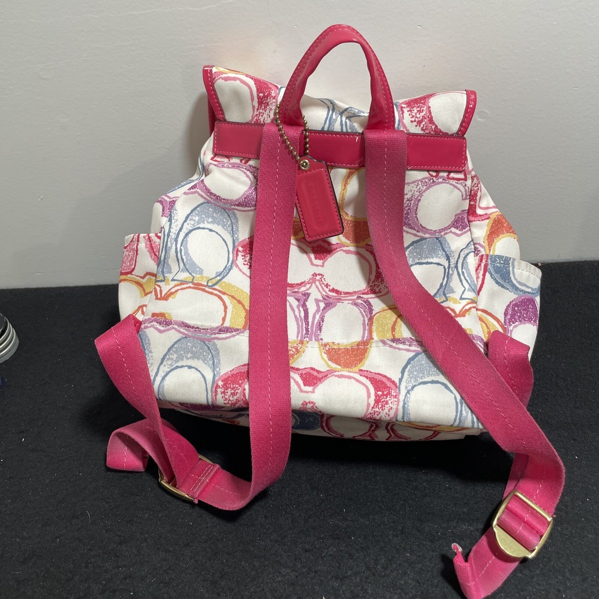 Coach Backpack Signature Scribble Poppy Canvas Hot Pink A1376