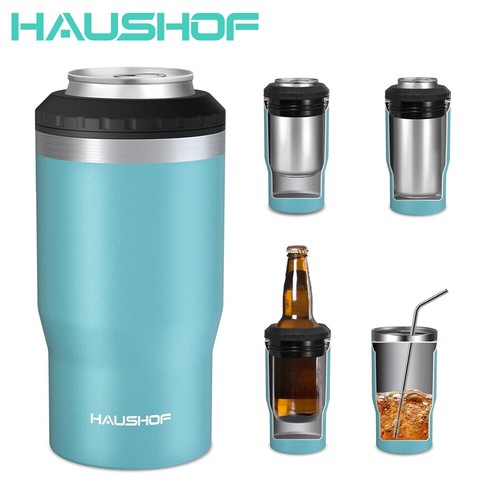 HAUSHOF 12 oz Stainless Steel Can Cooler 4 in 1 Double Walled Can Insulator NEW - Afbeelding 1 van 12