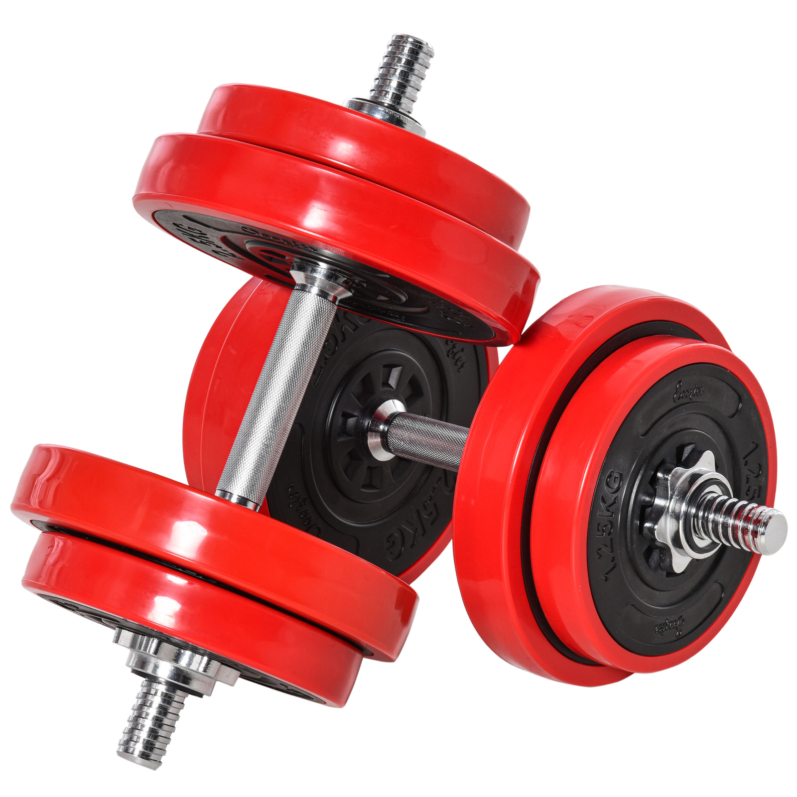 HOMCOM Set 2 in1 Bilanciere e Manubri 20kg Rivestimento Antigraffio Rosso e Nero