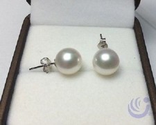 Round 4-5 MM AAA Real WHITE AKOYA PEARL STUD EARRINGS 14K WHITE GOLD