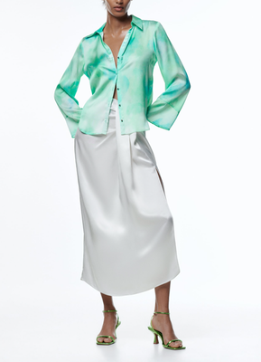 ZARA Green Tie Dye Flowing Satin Shirt Blouse Top Size S Bloggers Fave |  eBay