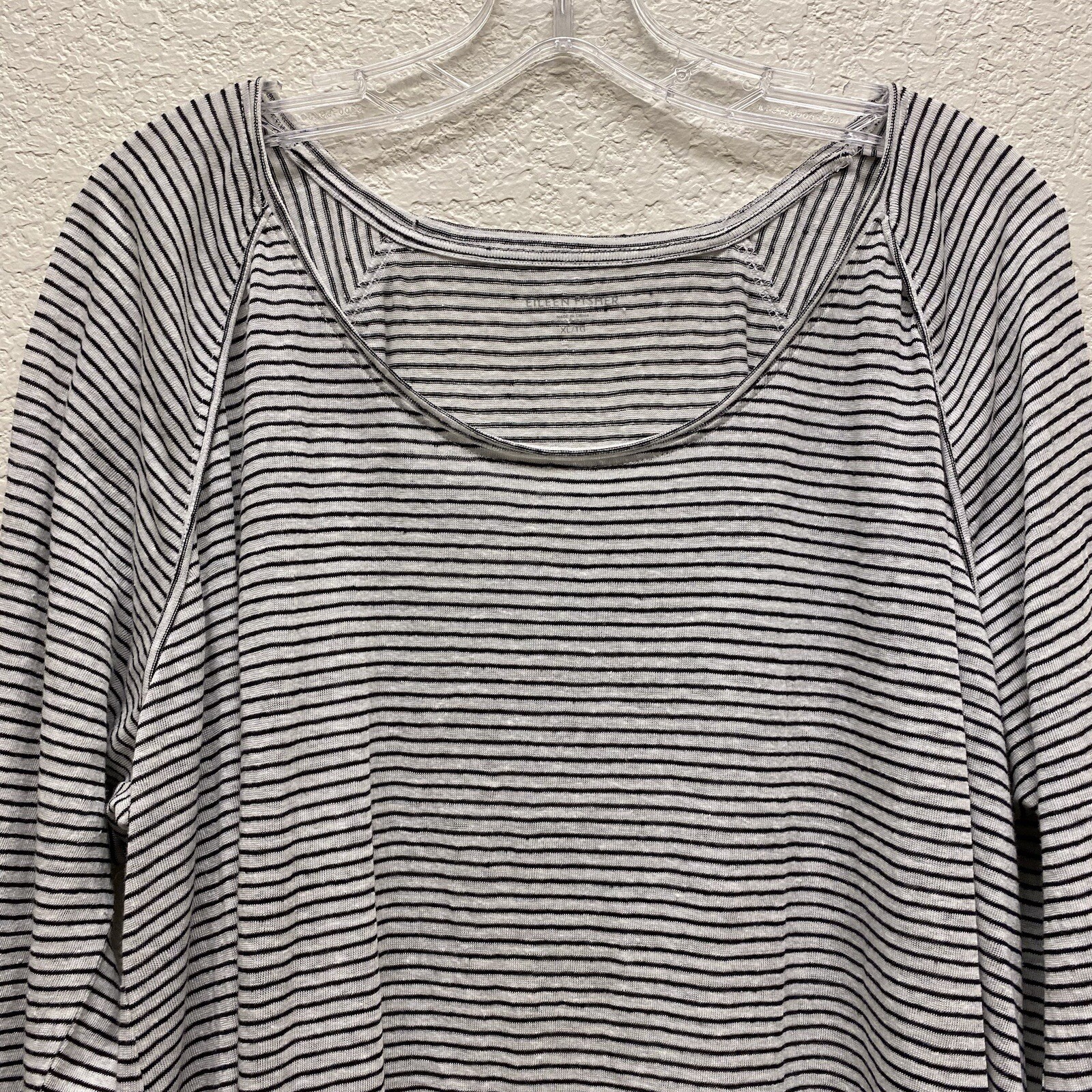Eileen Fisher Womens XL White Striped 3/4 Sleeve Scoop Neck Organic