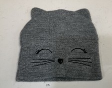 Justice Girls Metallic Kitty Cat Face Ears Beanie Knit Winter Hat EUC