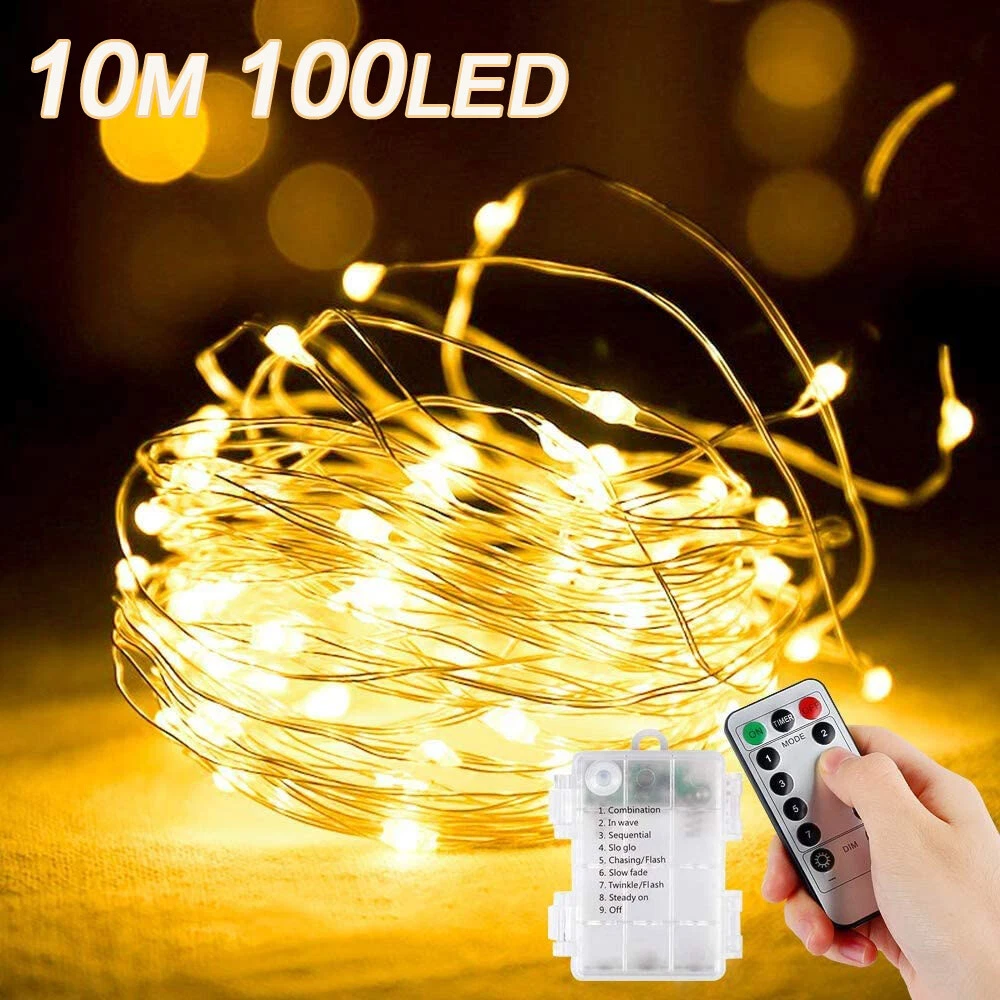 100 LED Lichterkette Drahtlichterkette Außen Innen Timer batterie strom  Deko