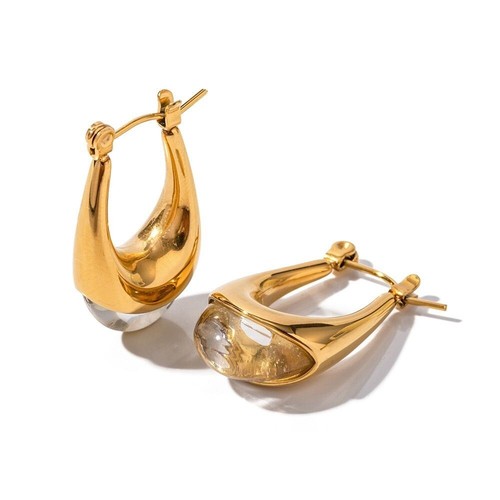 Fashion Woman 18K Gold Plated CZ Oval Earring Drop Dangle Anti-tarnish - Picture 6 of 8