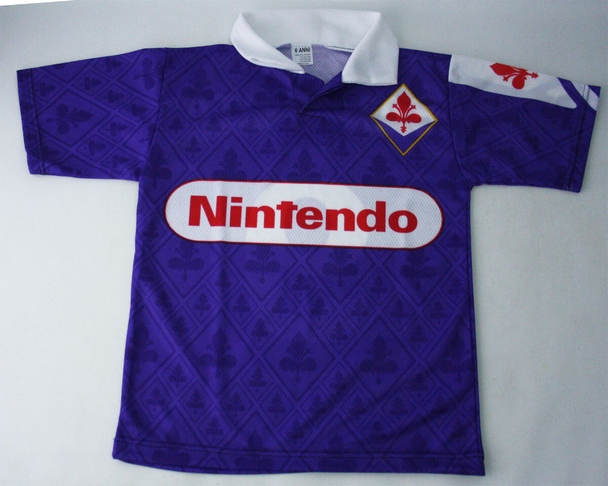 RARE FIORENTINA BATISTUTA 9 FOOTBALL KIDS JERSEY NINTENDO MADE IN