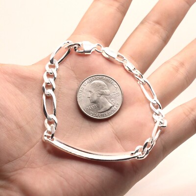 925 Sterling Silver Personalized Custom Engraved Figaro Link ID Bracelet 6mm