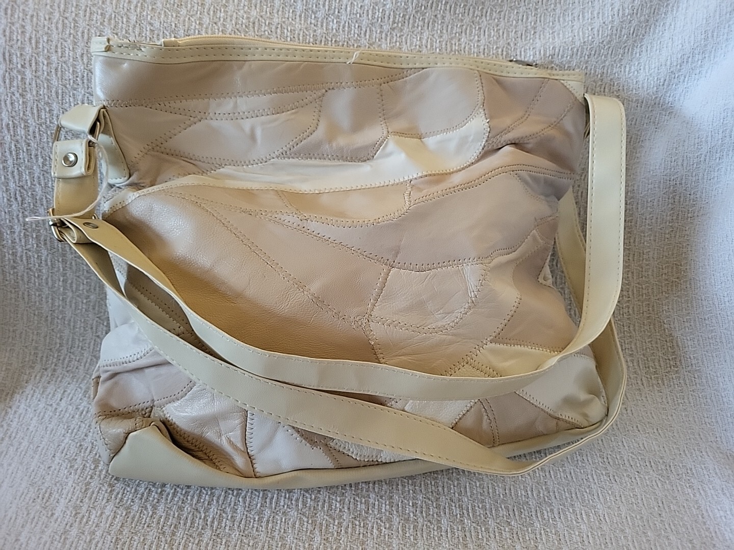 Beige Patchwork Leather Large Shoulder Bag Adjust… - image 10