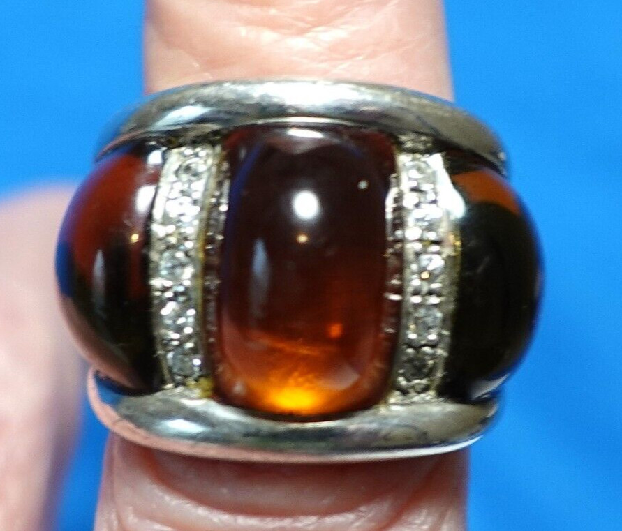 STERLING SILVER AMBER CLEAR STONE STATEMENT RING … - image 1