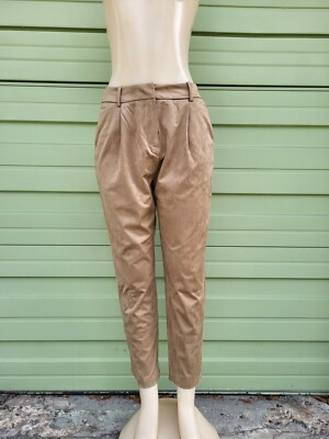 NEW Zara WOMAN BEIGE Faux Suede High Pants TROUSERS