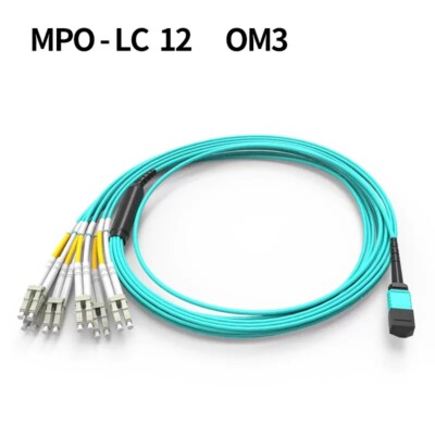 Câble Fibre Optique MPO Vers 6xLC UPC Duplex OM3 - 12 Fibres, Type A, Longueur 1~40m, Neuf