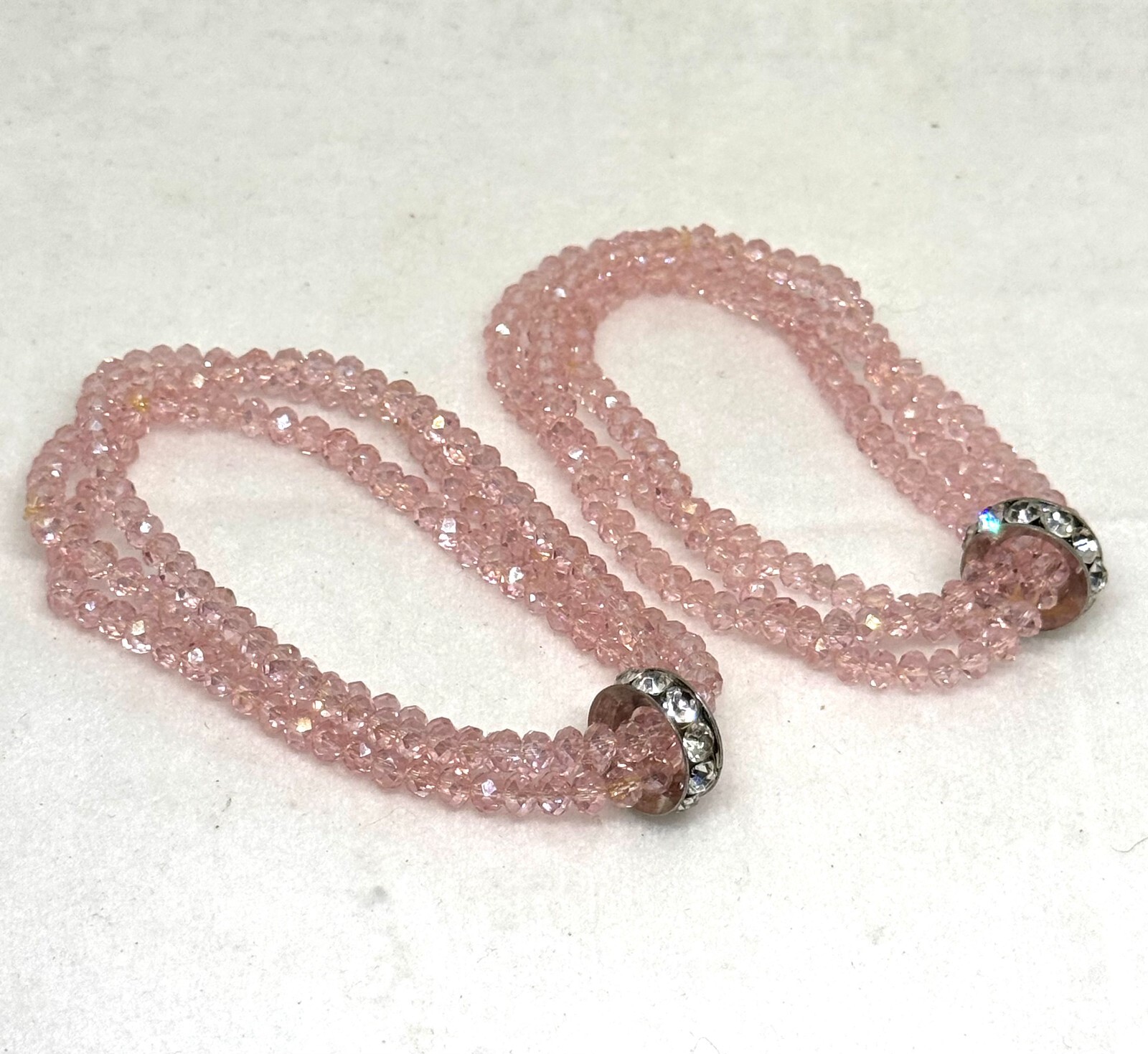 Two flashy pink crystal bracelets, rhinestone rou… - image 1