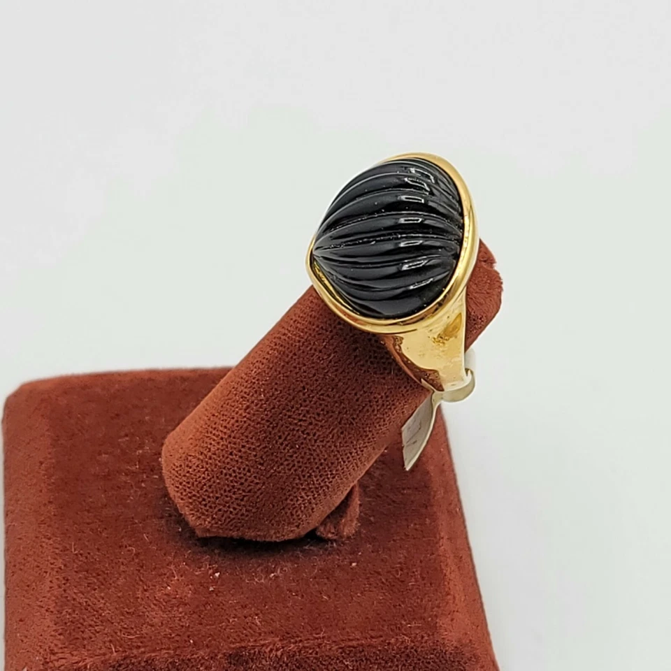 Anillo ESPO 14K GE Oro Electroplaca ESPOSITO Vidrio Negro Moldeado Talla 8 De Colección Foto 2 de 4