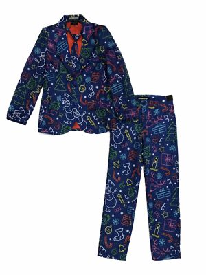 Boys Blue Christmas Decorations Dress Up Outfit Suit Blazer Pants & Tie S 4-6