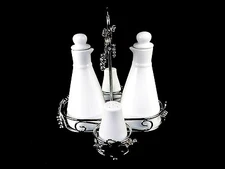 Elegant Porcelain & Chromed Steel Cruet Set w/Salt & Pepper Shakers, #SL6213