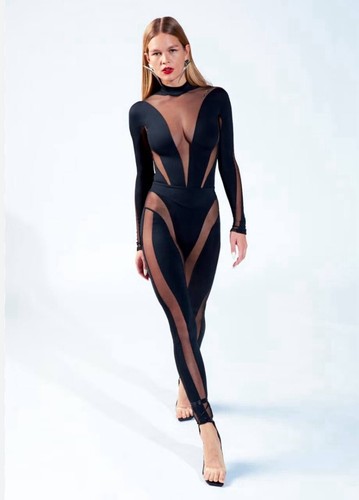 Mugler x H&M Black Mesh-panelled Stirrup Leggings Size US4 EUR36 New Without Tag - Picture 3 of 7