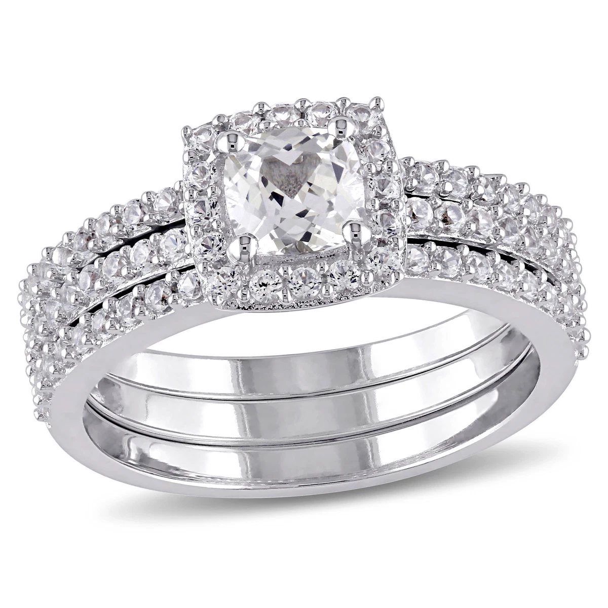 White sapphire sterling cheap silver bridal set