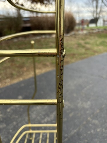 Vintage Hollywood Regency Heavy Brass Freestanding Floor Towel Rack Shelf 34.5” - Picture 6 of 7
