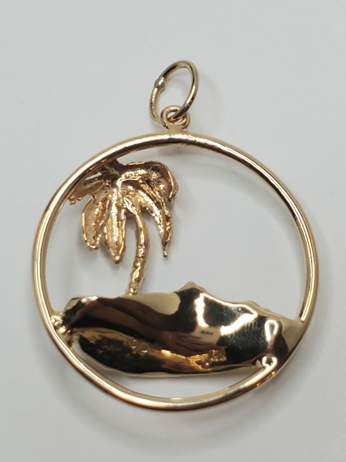 14k Solid Yellow Gold Hawaii Palm Tree Volcano Ocean … Gem