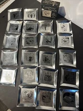 VINTAGE 1950 TOBACCO 21 ALUMINUM FOIL ASH TRAYS or COASTERS FRACTURE FRENCH