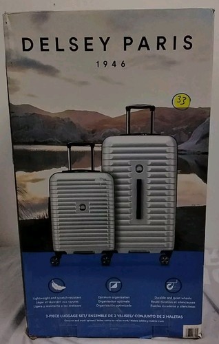 Delsey Hardside Trunk large checked luggage Silver size 28"