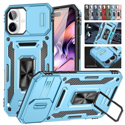 Shockproof Ring Stand Case Slide Camera For iPhone 16 15 14 13 12 11 Pro Max XS