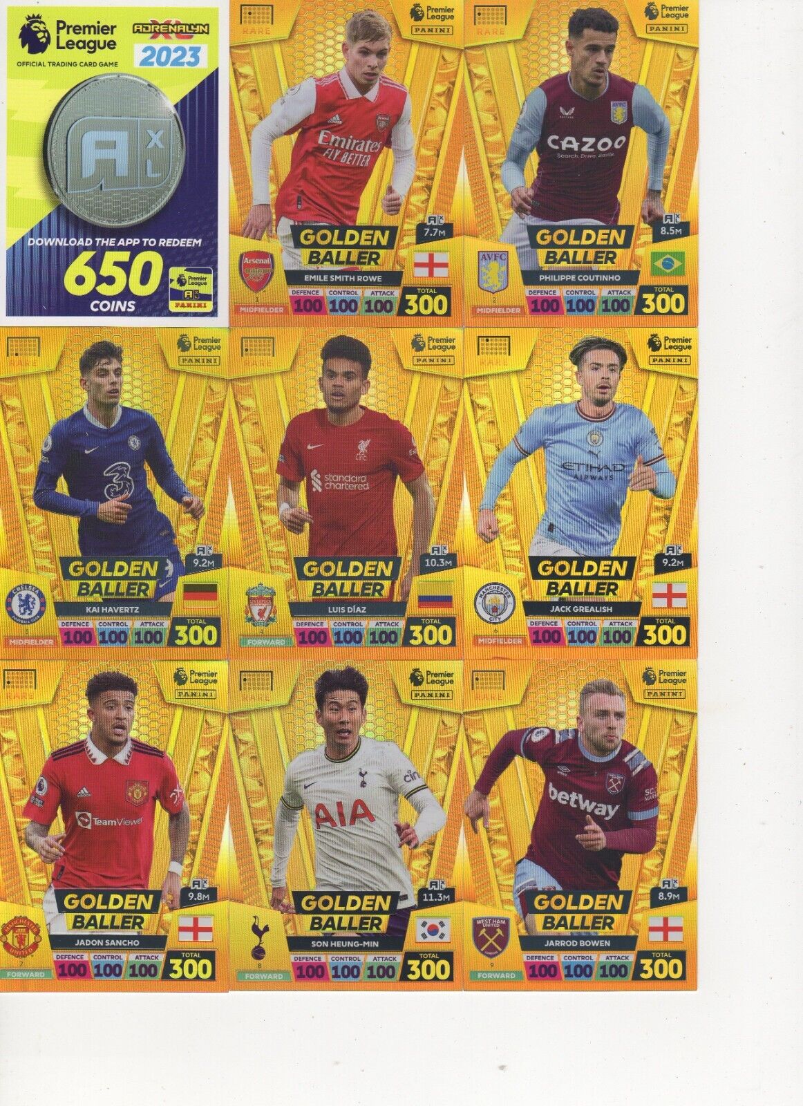 Panini Premier League 2023 Adrenalyn XL cards GOLDEN BALLERS and