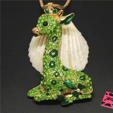 New Cute Green Giraffe Crystal Fashion Women Animal Pendant Chain Necklace