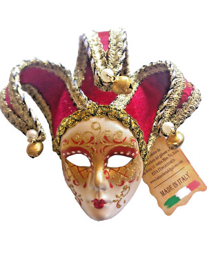 RED CERAMIC MINIATURE JOLLINI VENETIAN MASQUERADE MASK ITALY