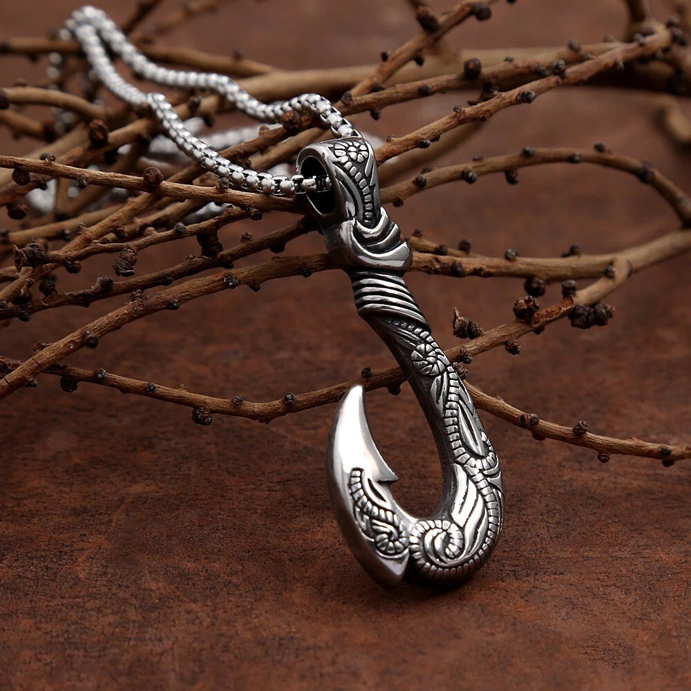 Stainless Steel Viking Fish Hook Pendant Necklace Amulet Nordic Celtics  Knot 23