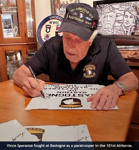 Bastogne '44 sign autographed by 101st Airborne paratrooper Vincent Speranza! - Picture 3 of 10
