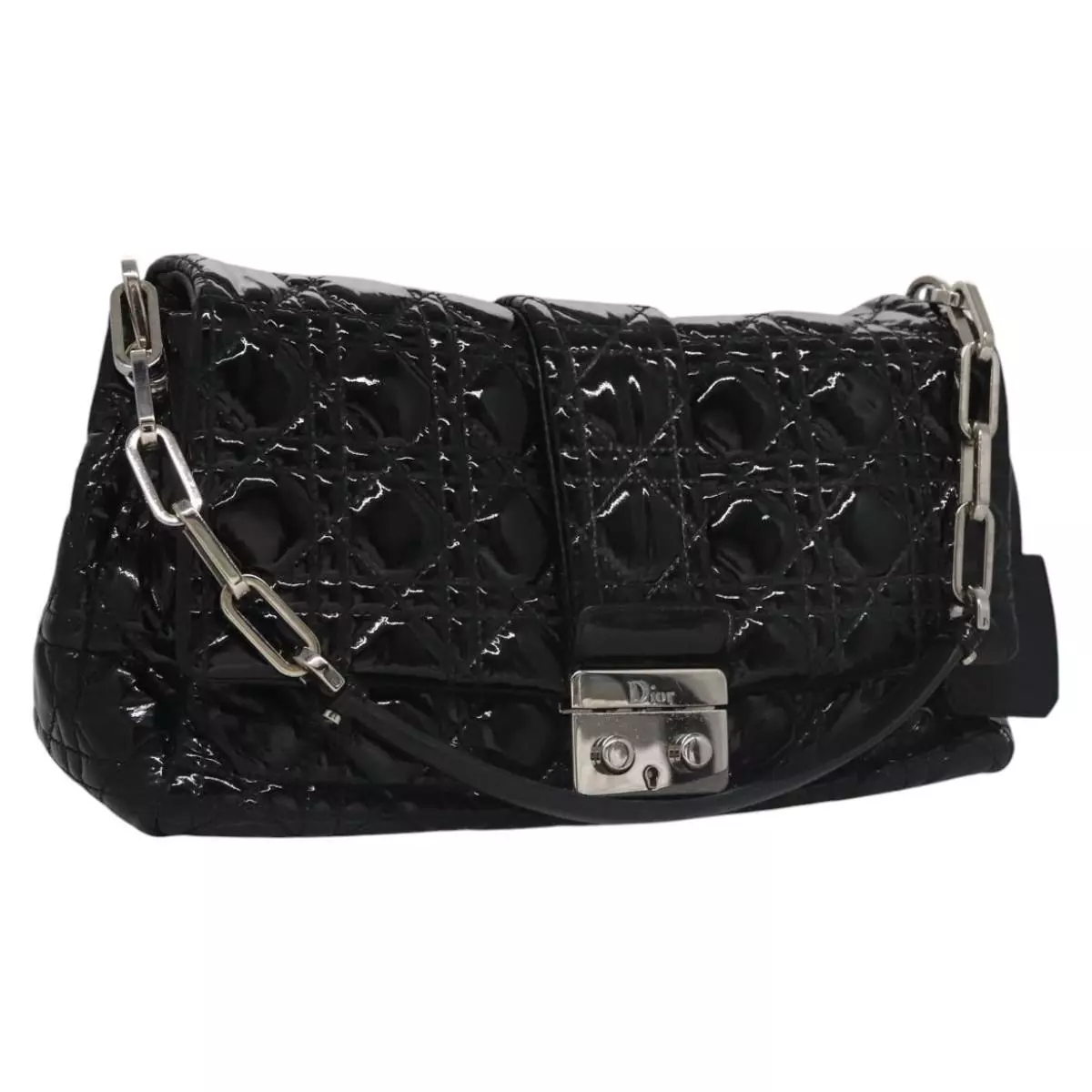 Sac bandoulière Christian Dior Lady Dior cuir verni noir authentique PP315