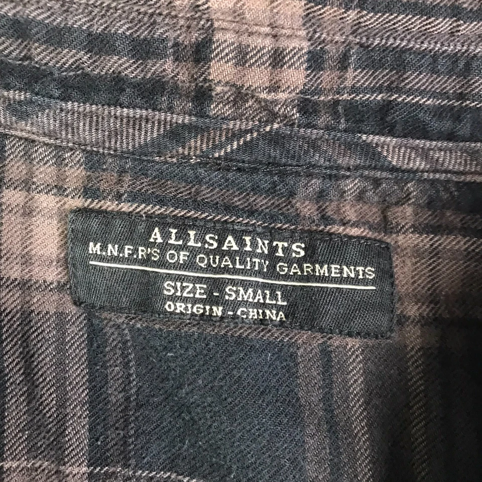 Camisa AllSaints para mujer S negra/marrón túnica con botones de franela a cuadros Foto 4 de 4