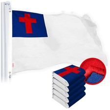 G128 5 Pack: Christian Flag 3x5 Ft Embroidered 220GSM SPUN POLYESTER