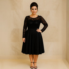 WOMENS LACE DRESS LADIES SKATER PARTY PROM SEQUIN LACE PLUS SIZE