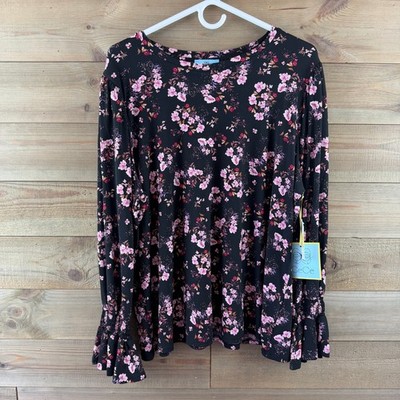 CeCe Womens Shirt Ruffle Smocked Sleeve Floral Romantic Peasant Size 2X