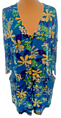 Adini 100% slub jersey tunic 3/4 sleeves V neck front pleat side pockets Size L