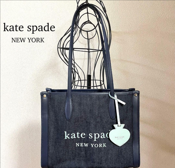 Kate Spade New York Denim Tote Bag Navy fits A4 Documents Charm | eBay