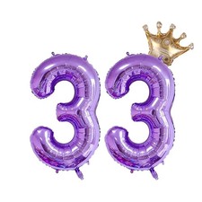 Purple 33 Number Balloon 32 inch Jumbo Foil Balloons with Detachable Crown Fo...