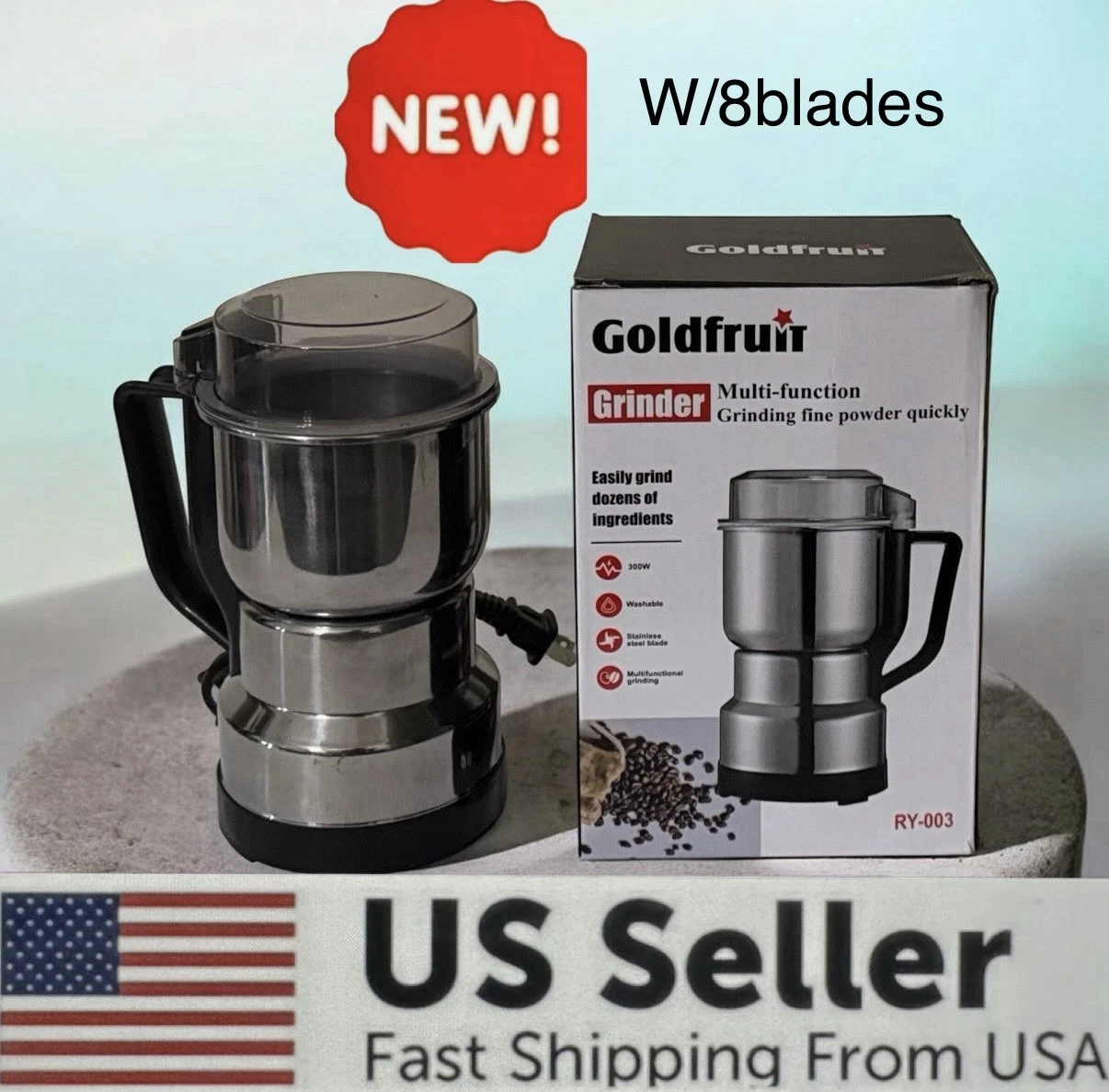 Electric Coffee Bean Grinder Nut Seed Grind Spice Crusher Mill Blender W/Handle
Opens in a new windo